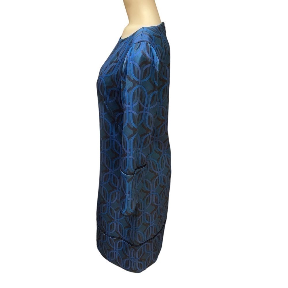 Elie Tahari Esmarella 3/4 Sleeve Cocktail Shift Dress Blue Printed Women Size 2 - Picture 5 of 13